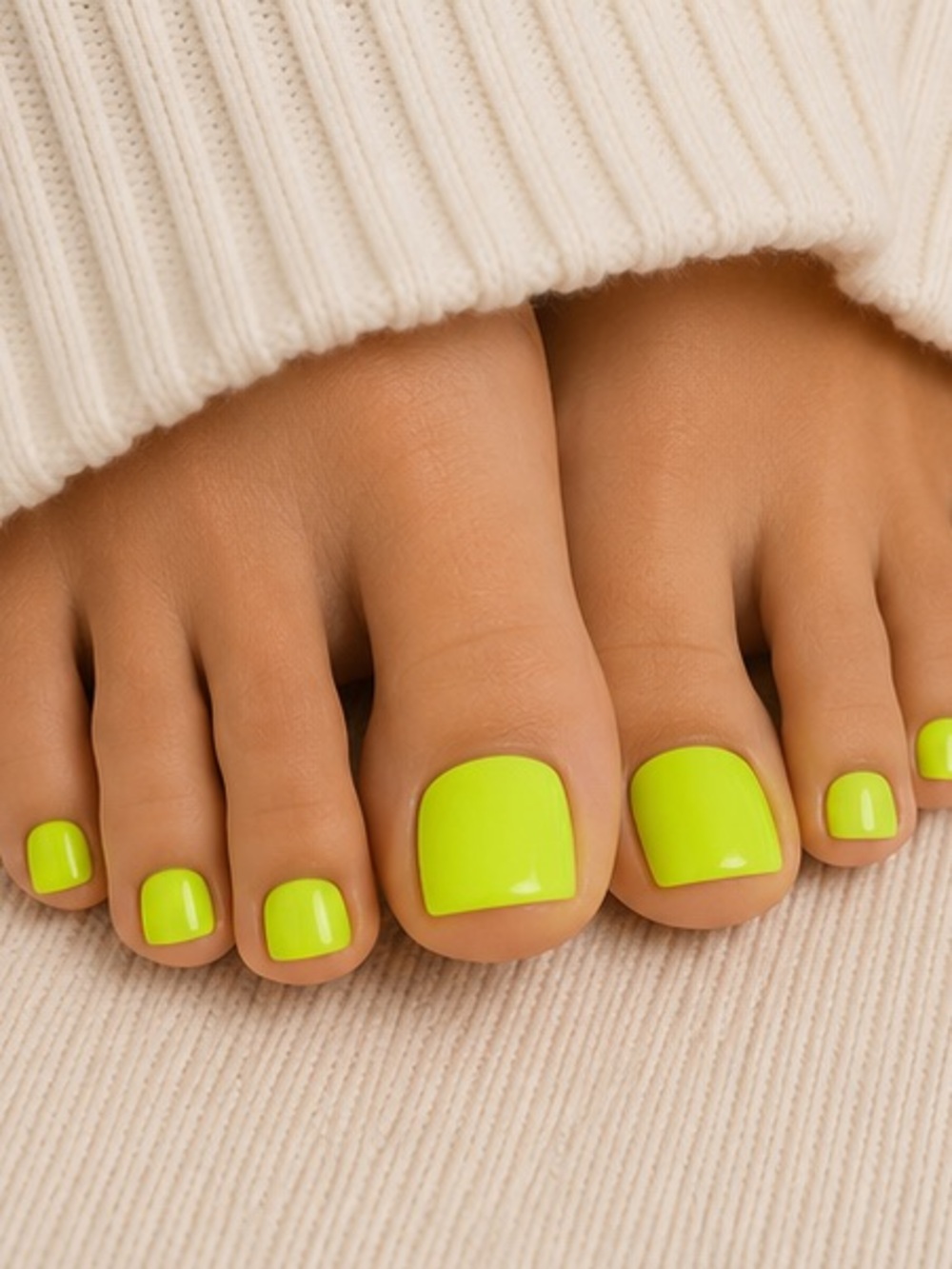 Neon Yellow Toenails – Short Square Natural Pedicure Set $7 or $5 for $20